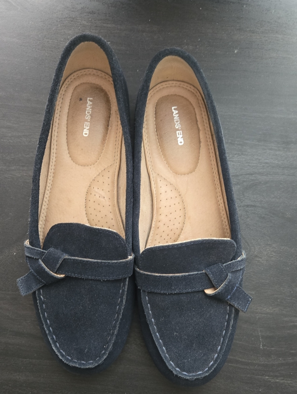 Lands' End Women's Navy Suede Loafers with Bow Accent Sz 9